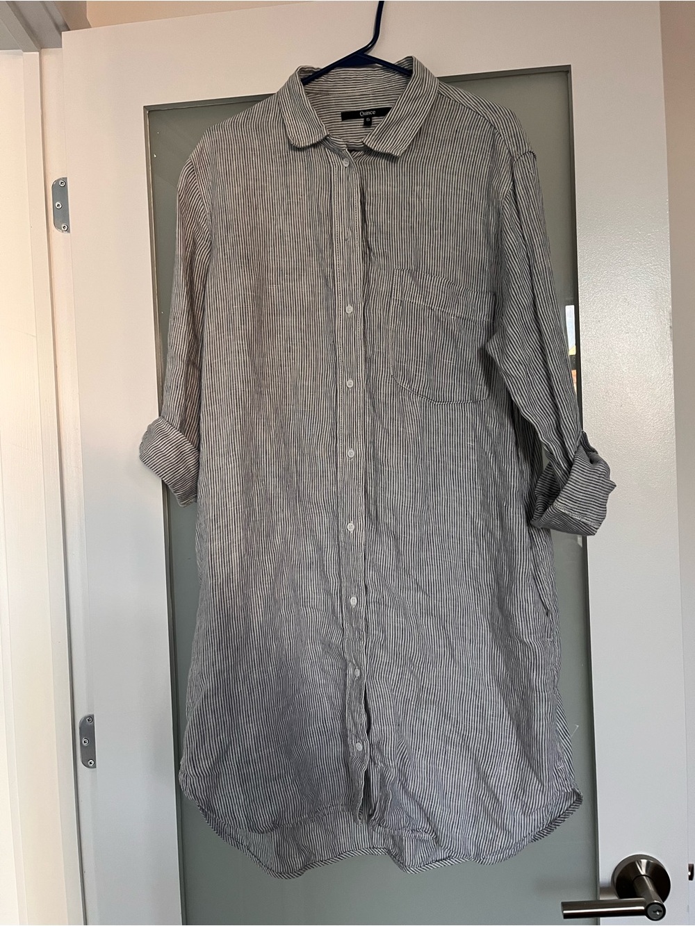 Quince European Linen Shirt Dress blue stripe - Picture 2 of 6